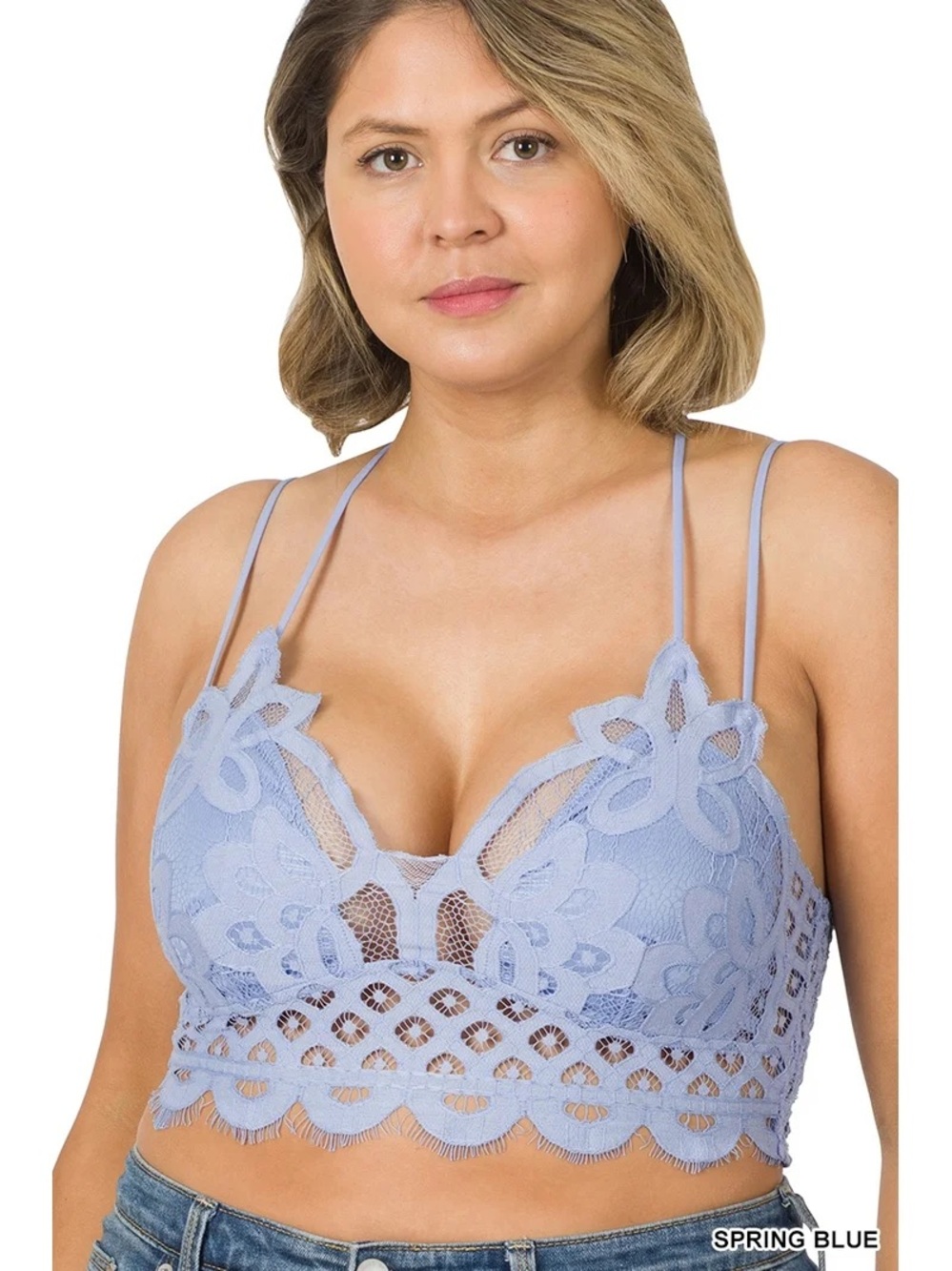 New Zenana Outfitters Spring Blue Lace Bandeau Bralette 1X-3X